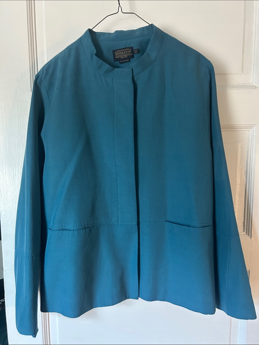 Pendleton Teal Collarless Long-Sleeve Blazer Jacket